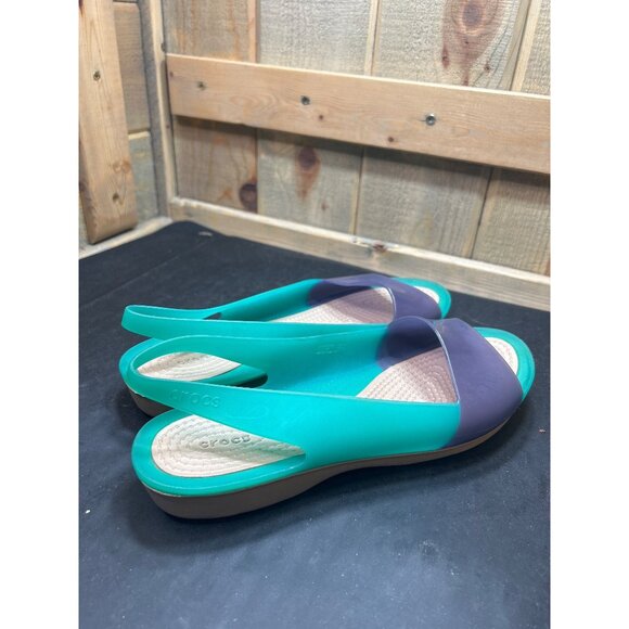 Crocs Womens Color Block Turquoise Blue Slingback Sandals Size 10 Lightweight - Picture 4 of 8